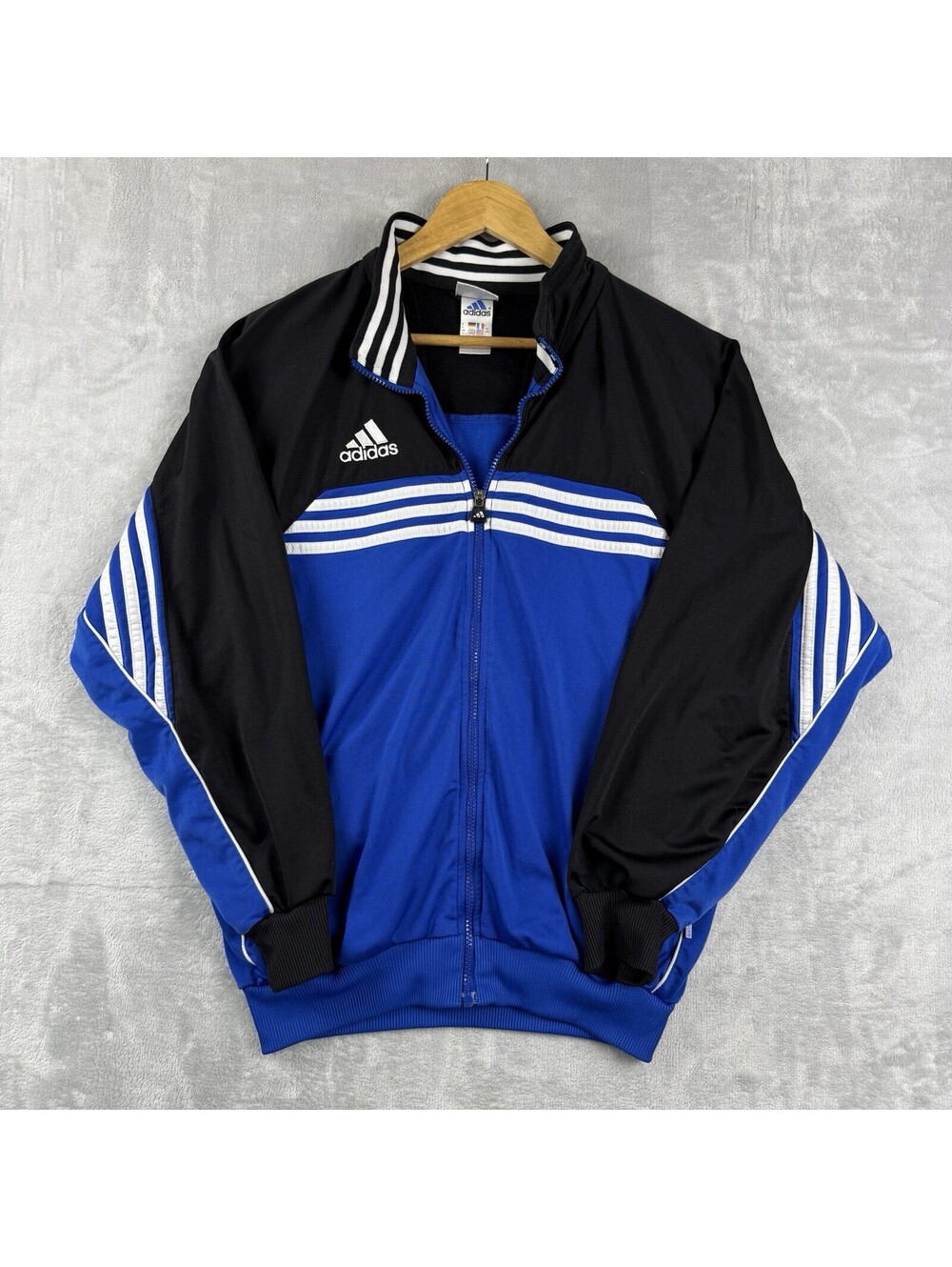 Vintage Adidas Blue Black White 3-Stripes Full Zip Track Jacket Retro Soccer Y2K